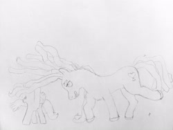 Size: 4032x3024 | Tagged: safe, artist:lorewolf, scootaloo, tree hugger, oc, oc:lorewolf, earth pony, pegasus, pony, g4, dreadlocks, female, filly, monochrome, pencil, pencil drawing, playful, sketch, traditional art