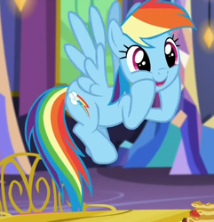 Size: 610x634 | Tagged: safe, screencap, rainbow dash, pegasus, pony, castle sweet castle, g4, cropped, cute, dashabetes, excited, female, mare, open mouth, smiling, solo, twilight's castle