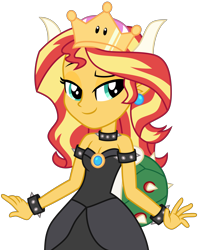 Size: 4800x6000 | Tagged: safe, artist:emeraldblast63, sunset shimmer, equestria girls, g4, black dress, bowsette, clothes, cosplay, costume, crossover, crown, dress, ear piercing, earring, female, jewelry, new super mario bros. u deluxe, piercing, regalia, simple background, solo, super crown, super mario bros., toadette, transparent background