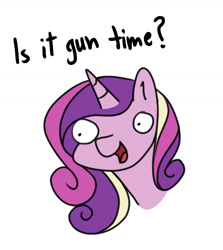 Size: 1182x1323 | Tagged: safe, artist:duop-qoub, princess cadance, pony, g4, bust, female, gun, i can't believe it's not jargon scott, mare, open mouth, portrait, simple background, solo, this will end in death, weapon, white background