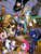 Size: 1536x2048 | Tagged: safe, artist:andypriceart, artist:splash1, color edit, edit, idw, angel bunny, applejack, fluttershy, philomena, pinkie pie, princess celestia, princess luna, rainbow dash, rarity, twilight sparkle, alicorn, earth pony, pegasus, phoenix, pony, rabbit, unicorn, g4, spoiler:comic13, animal, banner, barrel, cider, clothes, coin, colored, cover, crown, eyes closed, fire, gem, gold, hat, implied changeling, implied queen chrysalis, jewelry, lamp, mane six, map, money, necklace, no logo, open mouth, pirate, pirate applejack, pirate dash, pirate fluttershy, pirate hat, pirate pinkie pie, pirate princess celestia, pirate princess luna, pirate rarity, pirate ship, pirate twilight, regalia, royal sisters, ship, smoke, sword, textless, tongue out, treasure chest, unicorn twilight, wahaha, weapon