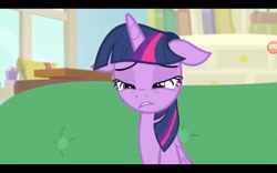 Size: 1920x1200 | Tagged: safe, screencap, twilight sparkle, alicorn, pony, g4, interseason shorts, starlight the hypnotist, bedroom eyes, couch, female, floppy ears, low quality, mare, solo, starlight's office, twilight hates ladybugs, twilight sparkle (alicorn)