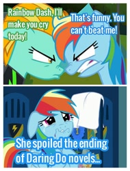 Size: 2522x3326 | Tagged: safe, edit, edited screencap, screencap, lightning dust, rainbow dash, pegasus, pony, g4, parental glideance, season 7, season 8, the washouts (episode), angry, crying, duo, duo female, female, frown, high res, looking at each other, looking at someone, mare, pure unfiltered evil, sad