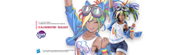 Size: 1920x616 | Tagged: safe, kotobukiya, rainbow dash, human, g4, armpits, female, humanized, kotobukiya rainbow dash, simple background, solo, transparent background, winking at you