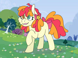 Size: 1280x960 | Tagged: artist needed, safe, apple bloom, pear butter, earth pony, pony, g4, day, female, filly, fusion, hair braid, jewelry, mare, mother and child, mother and daughter, multicolored eyes