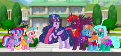 Size: 2340x1080 | Tagged: safe, artist:徐詩珮, fizzlepop berrytwist, glitter drops, luster dawn, spring rain, tempest shadow, twilight sparkle, oc, oc:bubble sparkle, alicorn, pony, bubbleverse, series:sprglitemplight diary, series:sprglitemplight life jacket days, series:springshadowdrops diary, series:springshadowdrops life jacket days, g4, the last problem, alicornified, alternate universe, base used, bisexual, chase (paw patrol), clothes, cute, everest (paw patrol), female, glitterbetes, glittercorn, lesbian, lifeguard, lifeguard spring rain, lustercorn, magical lesbian spawn, magical threesome spawn, marshall (paw patrol), mother and child, mother and daughter, multiple parents, next generation, offspring, older, older glitter drops, older spring rain, older tempest shadow, older twilight, older twilight sparkle (alicorn), parent:glitter drops, parent:spring rain, parent:tempest shadow, parent:twilight sparkle, parents:glittershadow, parents:sprglitemplight, parents:springdrops, parents:springshadow, parents:springshadowdrops, paw patrol, polyamory, princess twilight 2.0, race swap, ship:glitterlight, ship:glittershadow, ship:sprglitemplight, ship:springdrops, ship:springlight, ship:springshadow, ship:springshadowdrops, ship:tempestlight, shipping, skye (paw patrol), springbetes, springcorn, tempestbetes, tempesticorn, twilight sparkle (alicorn), ultimate twilight, zuma (paw patrol)