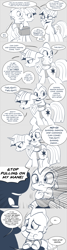Size: 960x3600 | Tagged: safe, artist:mamatwilightsparkle, moondancer, spike, twilight sparkle, dragon, pony, unicorn, tumblr:mama twilight sparkle, g4, abuse, angry, baby, baby spike, comic, crying, diaper, glasses, hair pulling, implied princess cadance, implied shining armor, monochrome, outburst, riding on back, tumblr, yelling, younger