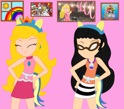 Size: 2433x2151 | Tagged: safe, artist:chlaneyt, artist:user15432, oc, oc:aaliyah, human, equestria girls, g4, shake your tail, aaliyah, amiibo, amulet, barely eqg related, base used, bowser, cappy, cappy (mario), clothes, crossover, crown, dancing, dress, ear piercing, earring, equestria girls style, equestria girls-ified, glasses, gymnastics, high res, jewelry, luigi, male, mario, mario & sonic, mario & sonic at the london 2012 olympic games, mario & sonic at the olympic games, mario and sonic, mario and sonic at the olympic games, mario party, mario party 10, necklace, nintendo, olympics, pauline, piercing, princess peach, rainbow, regalia, rhythmic gymnastics, shaking, sports, sports outfit, summer olympics, sun, super mario bros., super mario odyssey, window, wondercolt ears, wondercolt tail, wondercolts