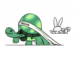 Size: 1800x1350 | Tagged: safe, artist:flutterluv, angel bunny, tank, rabbit, tortoise, g4, animal, duo, finish line, simple background, the tortoise and the hare, white background