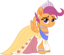 Size: 1280x1100 | Tagged: safe, artist:cloudy glow, scootaloo, pegasus, pony, g4, anastasia, anastasia nikolaevna romanova, clothes, cosplay, costume, don bluth, dress, female, looking at you, mare, movie accurate, older, older scootaloo, scootaloo also dresses in style, simple background, tomboy taming, transparent background, vector