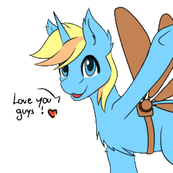 Size: 2000x2000 | Tagged: safe, artist:noxi1_48, oc, oc only, oc:skydreams, pony, unicorn, animated, artificial wings, augmented, chest fluff, commission, ear fluff, female, high res, looking at you, mare, simple background, smiling, smiling at you, solo, transparent background, waving, wings, ych result