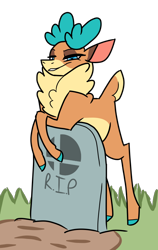 Size: 600x950 | Tagged: safe, artist:anonymous, velvet (tfh), them's fightin' herds, 4chan, community related, drawthread, female, grave, gravestone, harsher in hindsight, simple background, smug, solo, super smash bros., super smash bros. ultimate, transparent background