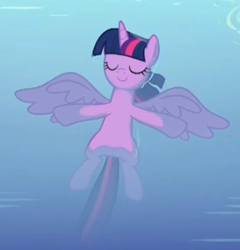 Size: 383x399 | Tagged: safe, screencap, twilight sparkle, alicorn, pony, deep tissue memories, g4, spoiler:deep tissue memories, closed mouth, cropped, eyes closed, female, floating, lounging, mare, relaxing, smiling, solo, spread wings, swimming pool, twilight sparkle (alicorn), water, wings