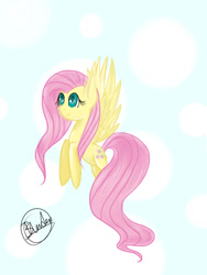 Size: 600x800 | Tagged: safe, artist:thet-rex, fluttershy, pegasus, pony, g4, bubble, female, flying, happy, mare, spread wings, wings
