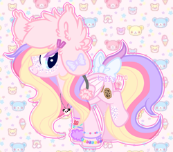 Size: 1675x1471 | Tagged: safe, artist:glittermunchie, oc, oc only, oc:marshmallow creme, pegasus, pony, base used, bow, female, kidcore, mare, pegasus oc, smiling, solo, speedpaint available, tail bow, wings
