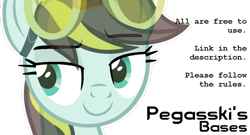 Size: 800x433 | Tagged: safe, artist:pegasski, oc, oc only, earth pony, pony, g4, base used, bust, earth pony oc, eyelashes, goggles, simple background, smiling, solo, text, transparent background