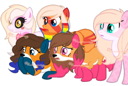 Size: 926x623 | Tagged: safe, artist:skulifuck, oc, oc only, oc:fox trot, fox, fox pony, hybrid, pony, base used, coat markings, group, heterochromia, open mouth, shocked, simple background, socks (coat markings), surprised, transparent background, wide eyes