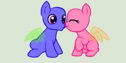 Size: 1758x879 | Tagged: dead source, safe, artist:crystalmoon101, oc, oc only, pegasus, pony, bald, base, boop, duo, eyes closed, pegasus oc, sitting, smiling, wide eyes, wings