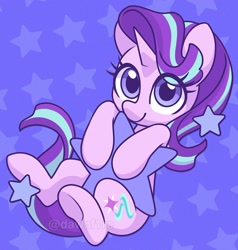 Size: 900x947 | Tagged: safe, artist:dawnfire, starlight glimmer, pony, unicorn, g4, blue background, cute, female, glimmerbetes, looking at you, mare, simple background, solo, stars, tangible heavenly object