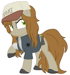 Size: 1353x1455 | Tagged: safe, artist:rukemon, oc, oc only, oc:elbow grease, earth pony, pony, bandage, belt, boots, clothes, commission, female, gloves, hat, jacket, mare, mechanic, piston, screwdriver, shoes, simple background, smiling, smirk, solo, tank top, transparent background, wrench