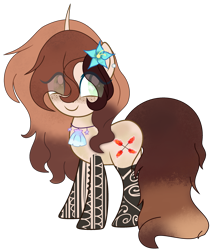 Size: 2671x3068 | Tagged: safe, artist:rukemon, oc, oc only, oc:flashy flare, pony, unicorn, commission, curved horn, ear piercing, earring, female, flower, flower in hair, freckles, high res, horn, jewelry, mare, necklace, piercing, seashell, simple background, solo, tattoo, transparent background