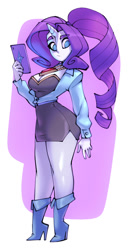 Size: 507x984 | Tagged: safe, artist:bigdad, rarity, unicorn, anthro, g4, abstract background, breasts, busty rarity, cellphone, clothes, female, high heels, jewelry, necklace, phone, shoes, smartphone, solo