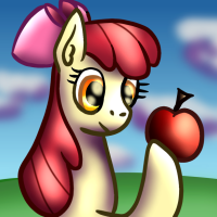 Size: 200x200 | Tagged: safe, artist:platinumdrop, apple bloom, earth pony, pony, g4, adorabloom, apple, bow, cute, female, food, hair bow, solo