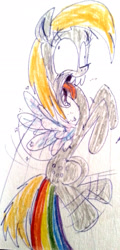 Size: 1457x3032 | Tagged: safe, artist:colossalstinker, derpy hooves, pegasus, pony, g4, fart, female, mare, rainbow fart, solo, tongue out, traditional art