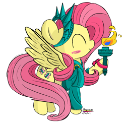 Size: 1450x1450 | Tagged: safe, artist:hisp, fluttershy, pegasus, pony, g4, blushing, clothes, costume, cute, eyes closed, female, fire, long hair, png, simple background, solo, spread wings, statue of liberty, transparent background, united states, wings