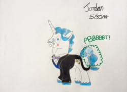 Size: 1024x742 | Tagged: safe, artist:jordansilverblade17, fancypants, pony, unicorn, g4, blushing, clothes, embarrassed, fart, fart cloud, fart noise, male, monocle, onomatopoeia, solo, sound effects, stallion, traditional art, wide eyes