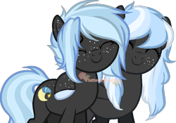 Size: 832x583 | Tagged: safe, artist:skulifuck, oc, oc only, oc:high tide, oc:low tide, earth pony, pony, base used, colored hooves, duo, earth pony oc, eyes closed, female, freckles, mare, side hug, simple background, smiling, transparent background, twins
