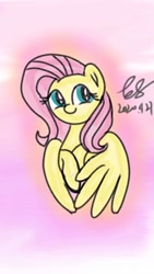 Size: 750x1334 | Tagged: safe, artist:crystal snow, fluttershy, pegasus, pony, g4, bluttershy, bust, cute, female, flying, hooves, looking at you, mare, shyabetes, smiling, solo, wings