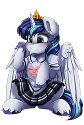 Size: 1771x2625 | Tagged: safe, artist:pridark, shining armor, alicorn, pony, g4, alicornified, blushing, clothes, cute, female, gleamibetes, gleaming shield, high res, mare, prince shining armor, princess gleaming shield, race swap, rule 63, rule63betes, shining adorable, shiningcorn, shirt, simple background, sitting, skirt, solo, transparent background, unshorn fetlocks