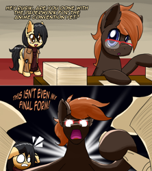 Size: 1280x1442 | Tagged: safe, artist:clouddg, oc, oc:melony, oc:rubik, pony, clothes, cosplay, costume, female, glasses, male, mare, paper, pun, stallion