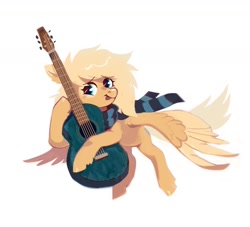 Size: 1482x1348 | Tagged: safe, artist:dearmary, oc, oc only, oc:mirta whoowlms, pegasus, pony, clothes, guitar, musical instrument, scarf, solo