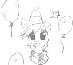 Size: 747x662 | Tagged: safe, artist:hierozaki, oc, oc only, pony, balloon, birthday, party horn, solo