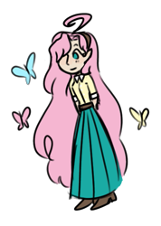Size: 451x635 | Tagged: safe, artist:ask-pinkie-polkadot-pie, fluttershy, butterfly, human, tumblr:ask-pinkie-polkadot-pie, g4, clothes, female, headband, humanized, long skirt, shirt, simple background, skirt, solo, transparent background