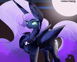 Size: 4350x3508 | Tagged: safe, artist:therealf1rebird, princess luna, alicorn, pony, g4, big ears, fanart, female, full moon, impossibly large ears, mare, moon, solo