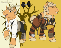 Size: 1280x1024 | Tagged: safe, artist:housho, earth pony, pony, clothes, fire emblem, fire emblem: three houses, flexing, male, ponified, raphael kirsten, stallion