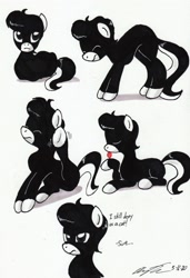 Size: 1977x2886 | Tagged: safe, artist:newyorkx3, oc, oc only, oc:tommy junior, pony, behaving like a cat, colt, cute, denial, eyes closed, licking, male, ponyloaf, scratching, tongue out, traditional art