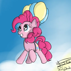 Size: 600x600 | Tagged: safe, artist:crade, pinkie pie, earth pony, pony, g4, balloon, cloud, cute, diapinkes, female, floating, mare, sky, smiling, solo, then watch her balloons lift her up to the sky
