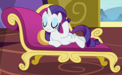 Size: 778x478 | Tagged: safe, screencap, rarity, pony, dragon dropped, g4, cropped, fainting couch, female, solo, twilight's castle