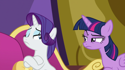 Size: 1920x1080 | Tagged: safe, screencap, rarity, twilight sparkle, alicorn, pony, dragon dropped, g4, fainting couch, twilight sparkle (alicorn), twilight's castle