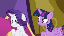 Size: 1920x1080 | Tagged: safe, screencap, rarity, twilight sparkle, alicorn, pony, dragon dropped, g4, fainting couch, twilight sparkle (alicorn), twilight's castle