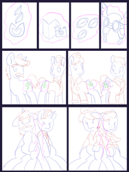 Size: 6000x8000 | Tagged: safe, artist:chedx, firelight, hondo flanks, snap shutter, wind rider, earth pony, pegasus, pony, unicorn, comic:the other grandparents, g4, butt, carousel boutique, clothes, comic, commissioner:bigonionbean, confused, cutie mark, facial hair, forced, hat, magic, male, potion, sketch, sketch dump, stallion, writer:bigonionbean