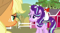 Size: 1280x720 | Tagged: safe, screencap, applejack, starlight glimmer, g4, harvesting memories, my little pony: friendship is forever
