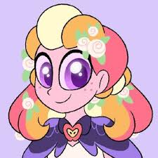 Size: 225x225 | Tagged: safe, artist:carouselunique, oc, oc only, oc:honeycrisp blossom, equestria girls, g4, bust, flower, flower in hair, looking at you, offspring, older, parent:big macintosh, parent:princess cadance, parents:cadmac, purple background, simple background, solo
