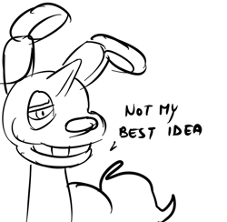 Size: 627x611 | Tagged: safe, artist:waackery, pony, unicorn, dialogue, five nights at freddy's, monochrome, ponified, simple background, solo, springtrap, william afton