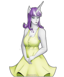 Size: 1024x1229 | Tagged: safe, artist:bunnynha, twilight velvet, human, g4, clothes, deviantart watermark, dress, female, horn, horned humanization, humanized, obtrusive watermark, pony coloring, pony ears, simple background, solo, transparent background, watermark