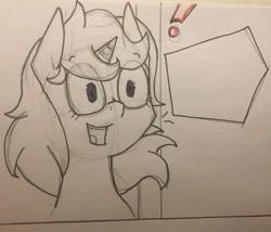 Size: 2048x1752 | Tagged: safe, artist:hrafnkyn, oc, oc only, oc:cake sparkle, pony, unicorn, excited, excited pony, exploitable, photo, solo, surprised, traditional art